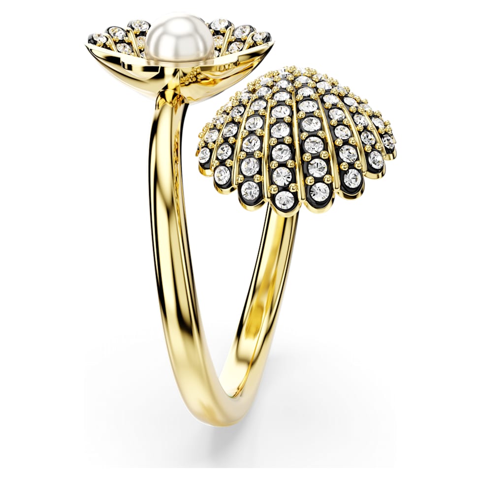 Idyllia open ring, Crystal pearl, Shell, White, Gold-tone plated by SWAROVSKI
