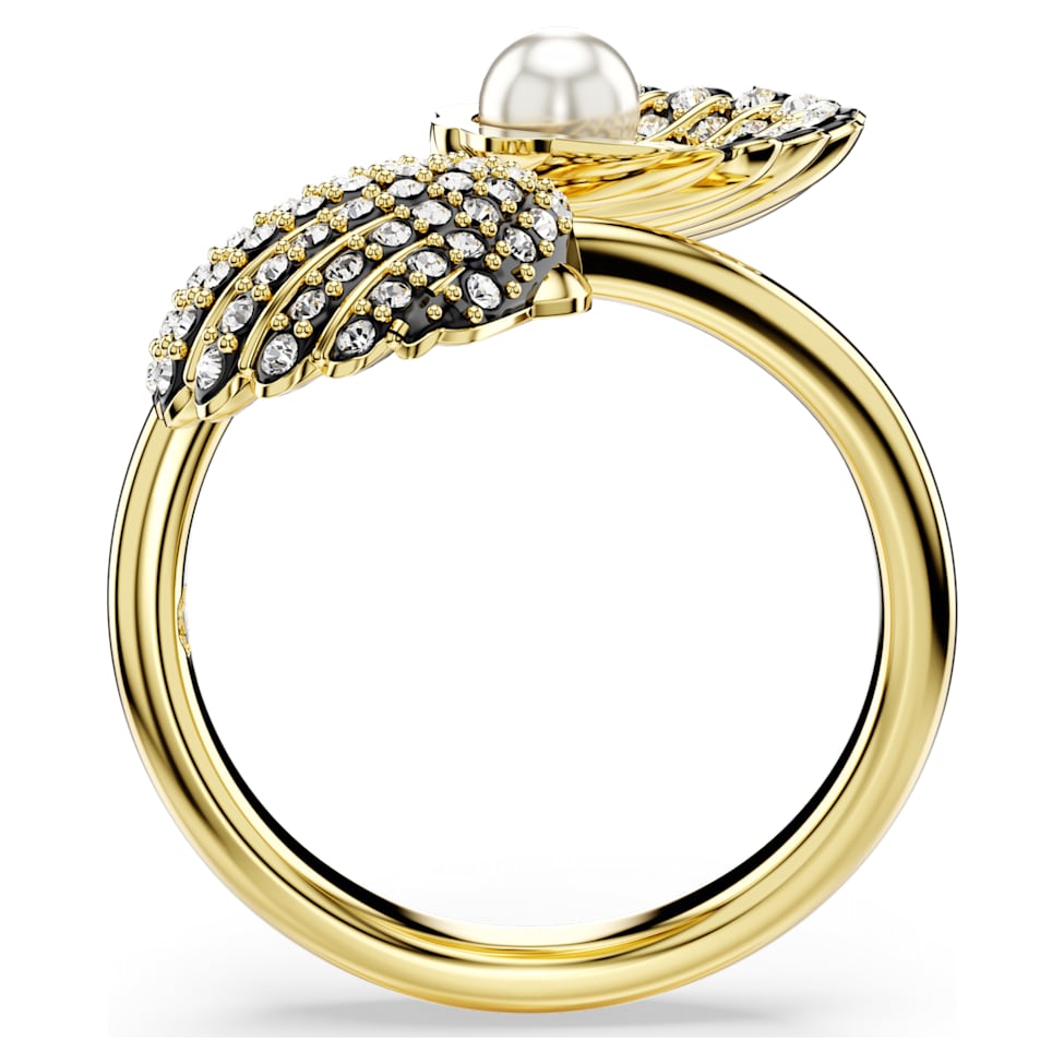 Idyllia open ring, Crystal pearl, Shell, White, Gold-tone plated by SWAROVSKI