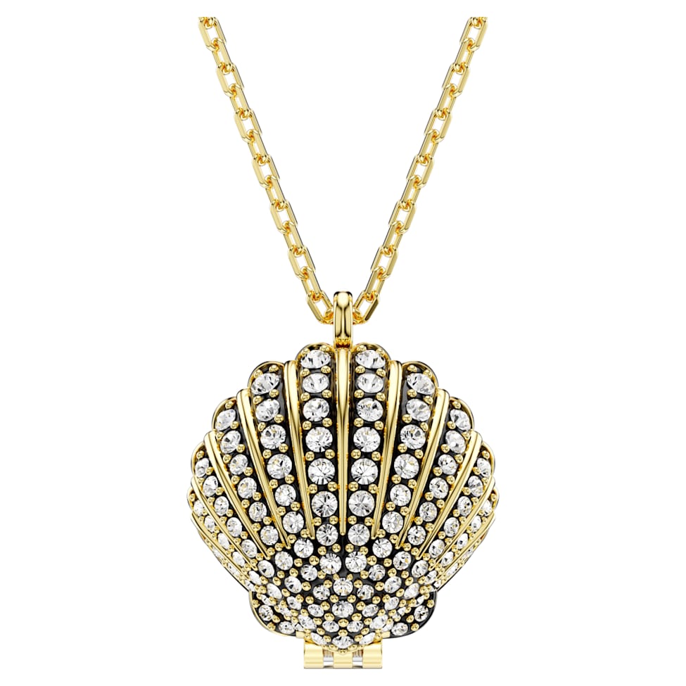 Idyllia pendant, Crystal pearl, Shell, White, Gold-tone plated by SWAROVSKI