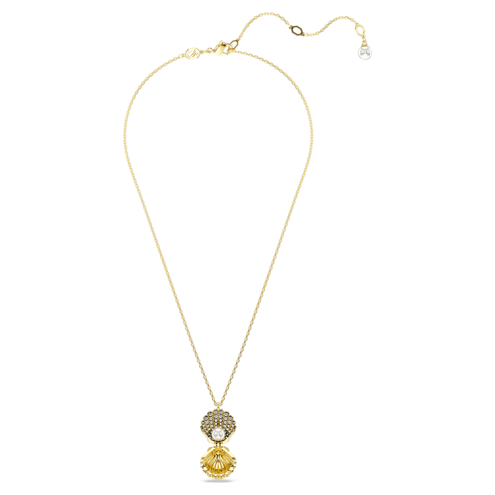 Idyllia pendant, Crystal pearl, Shell, White, Gold-tone plated by SWAROVSKI