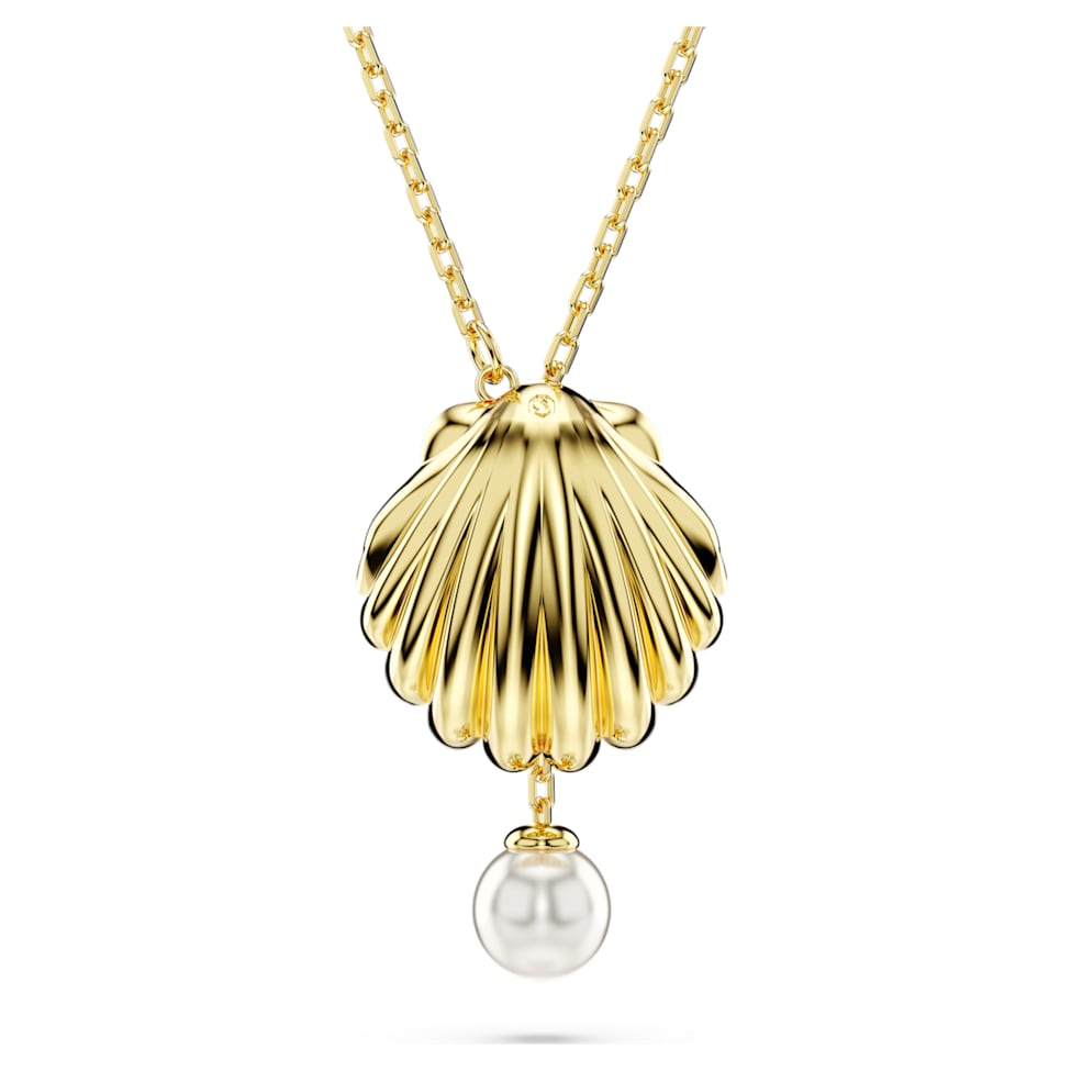Idyllia Y pendant, Crystal pearl, Shell, White, Gold-tone plated by SWAROVSKI