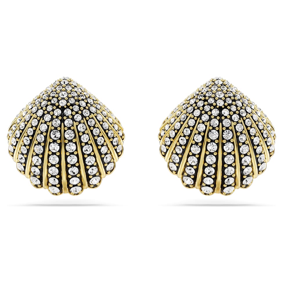 Idyllia stud earrings, Shell, White, Gold-tone plated by SWAROVSKI
