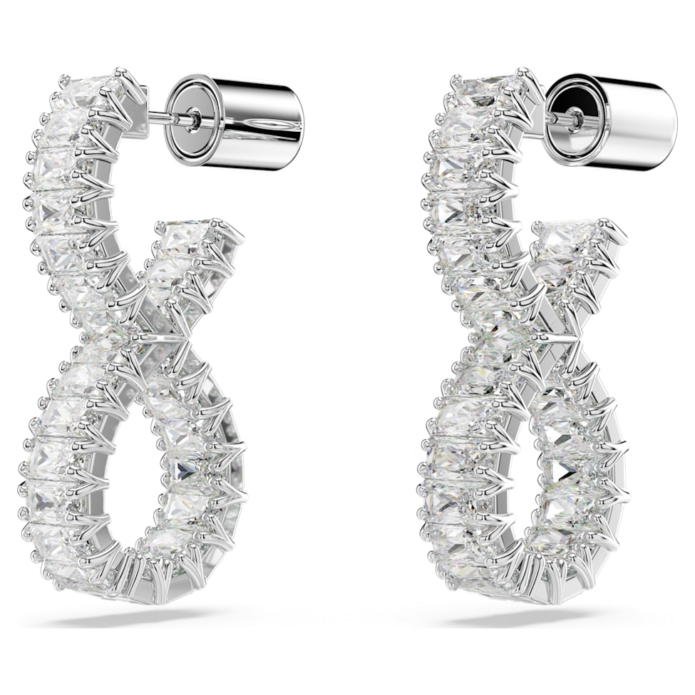 Hyperbola hoop earrings, Infinity, White, Rhodium plated by SWAROVSKI