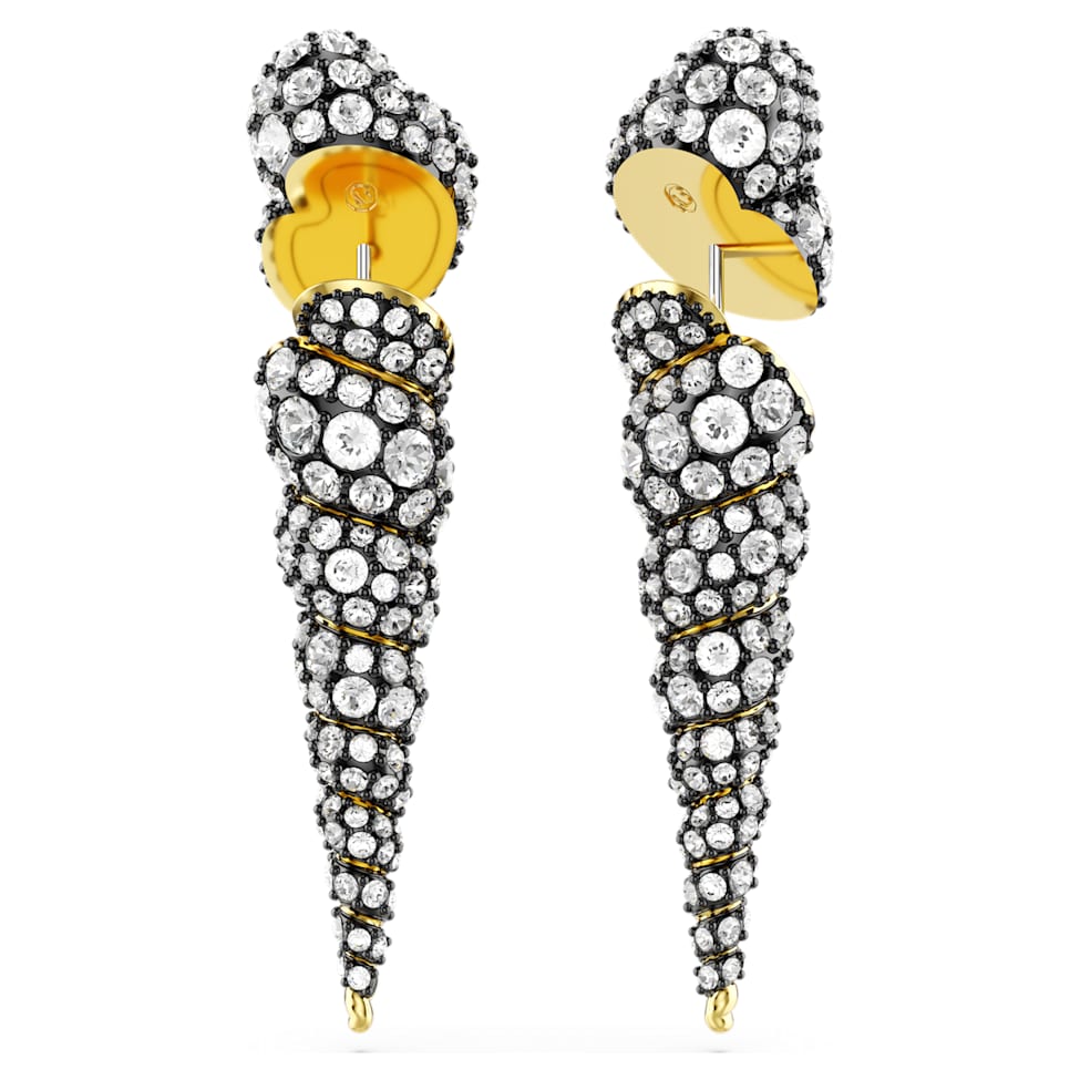 Idyllia drop earrings, Asymmetrical design, Round cut, Shell, White, Mixed metal finish by SWAROVSKI