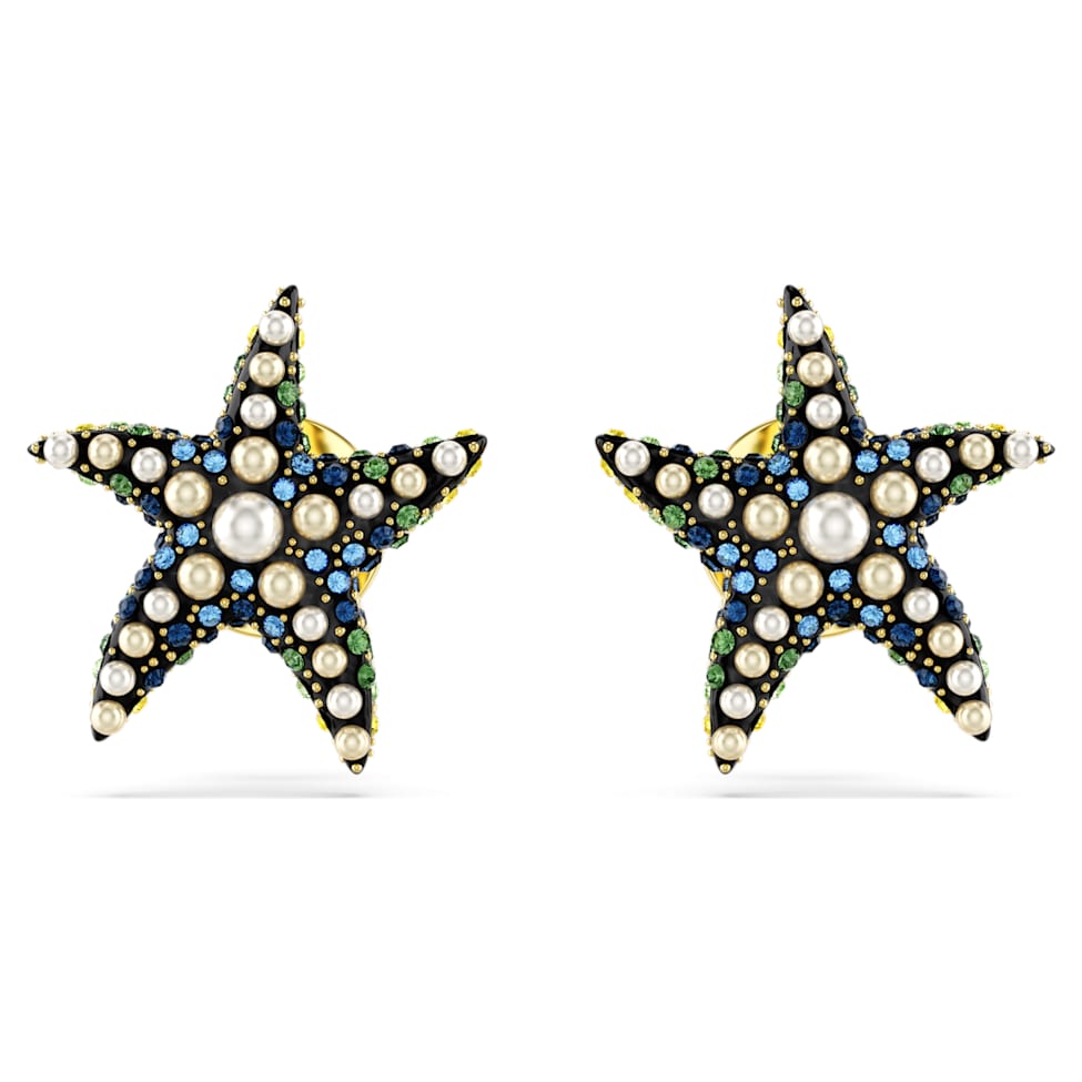 Idyllia stud earrings, Starfish, Small, Multicoloured, Gold-tone plated by SWAROVSKI