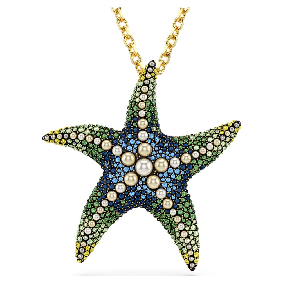 Idyllia pendant and brooch, Crystal pearls, Starfish, Multicoloured, Gold-tone plated by SWAROVSKI