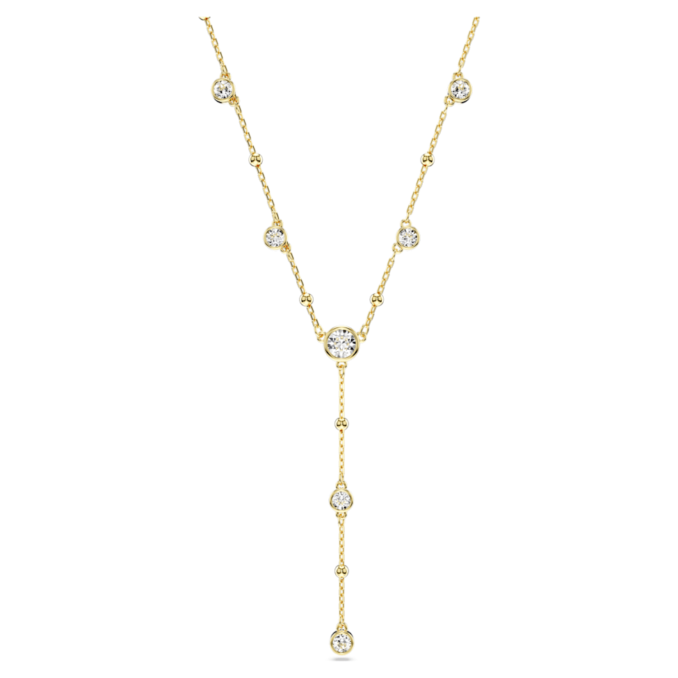 Imber Y necklace, Round cut, Scattered design, White, Gold-tone plated by SWAROVSKI