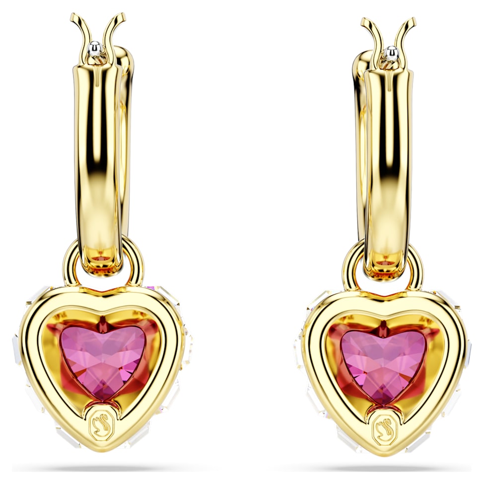 Chroma drop earrings, Heart, Red, Gold-tone plated by SWAROVSKI