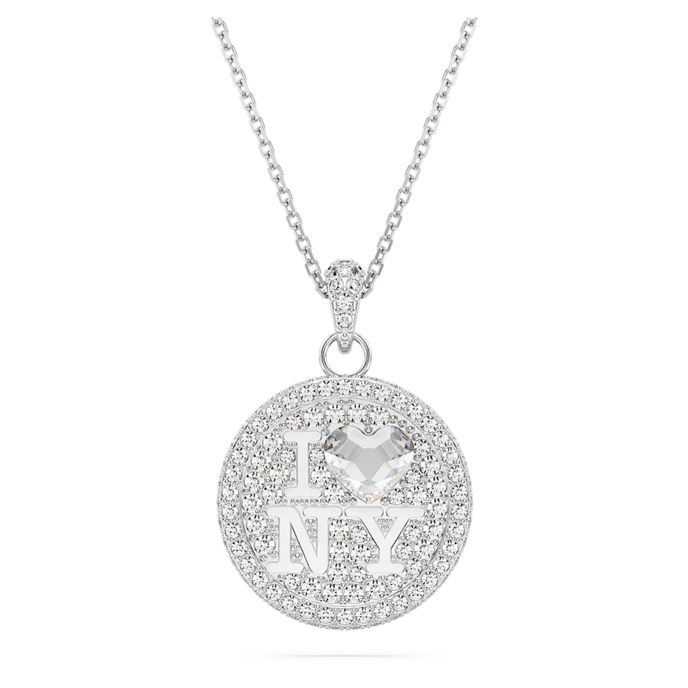 I LOVE NY pendant, White, Rhodium plated by SWAROVSKI