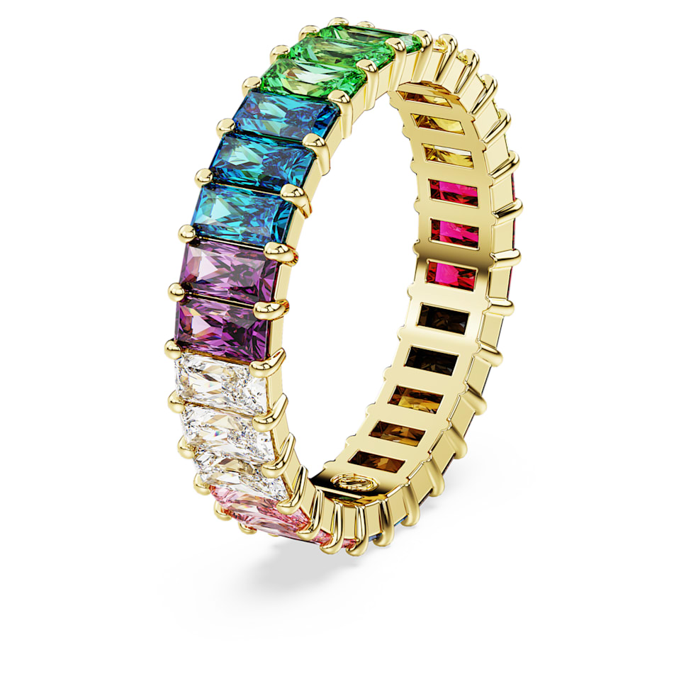 Matrix ring, Baguette cut, Multicoloured, Gold-tone plated by SWAROVSKI