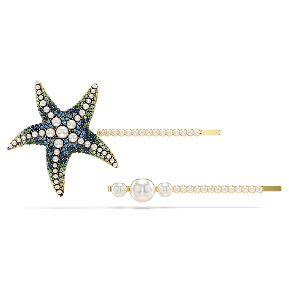 Idyllia hair pin, Set (2), Crystal pearls, Starfish, Multicolored, Gold-tone plated by SWAROVSKI