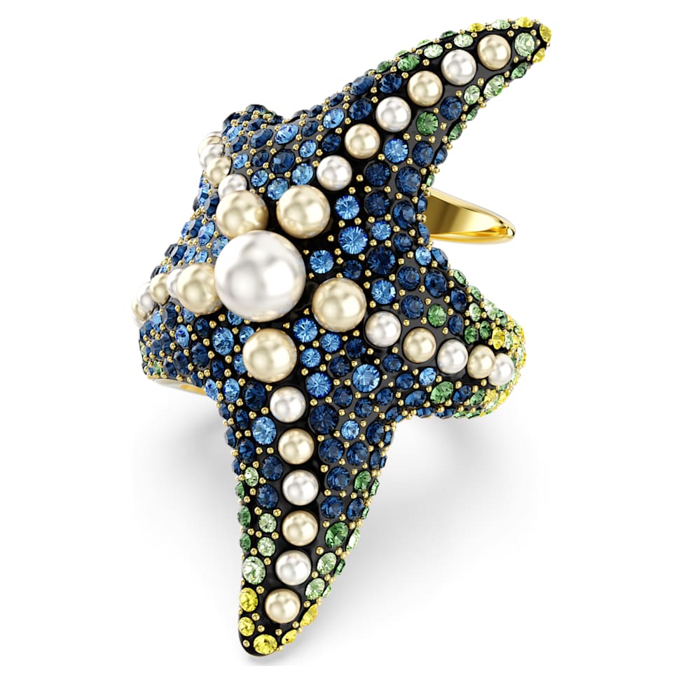 Idyllia cocktail ring, Crystal pearls, Starfish, Multicoloured, Gold-tone plated by SWAROVSKI