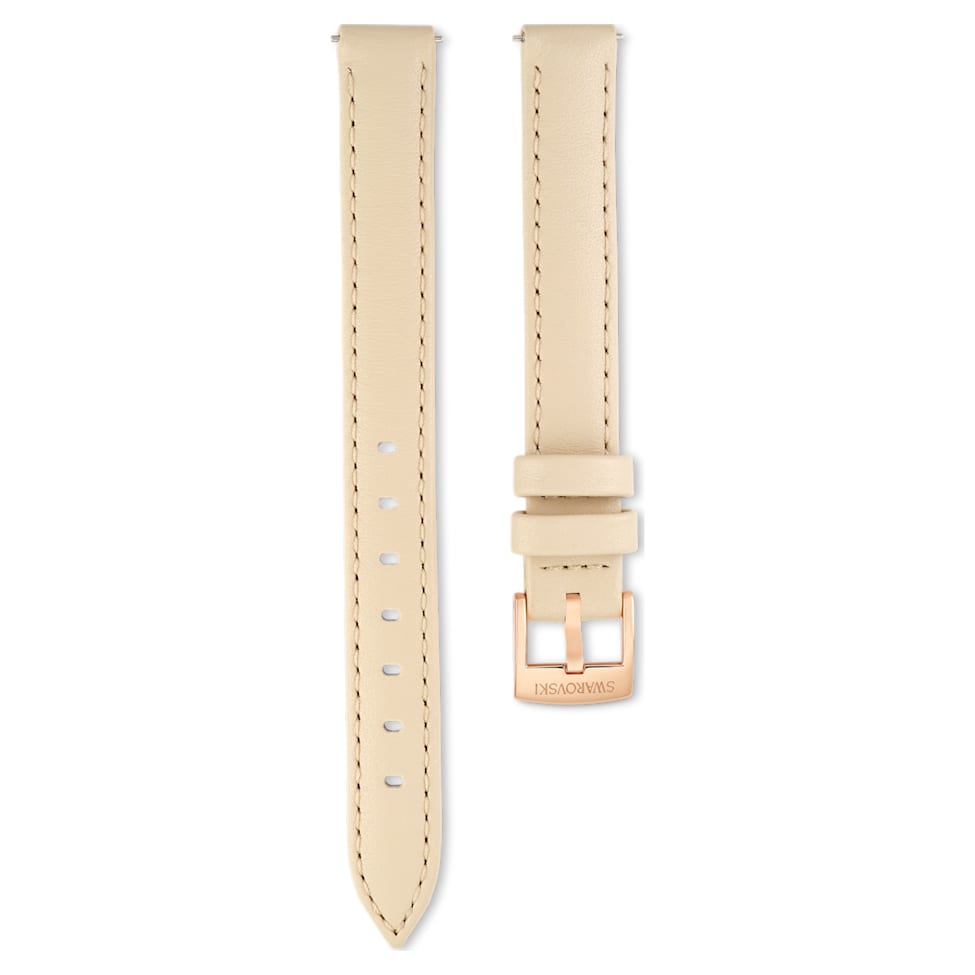 Watch strap, 12 mm (0.47") width, Leather, Beige, Rose gold-tone finish by SWAROVSKI