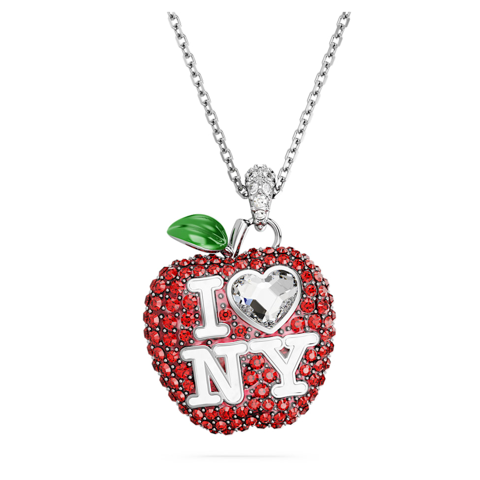 I LOVE NY pendant, Red, Rhodium plated by SWAROVSKI