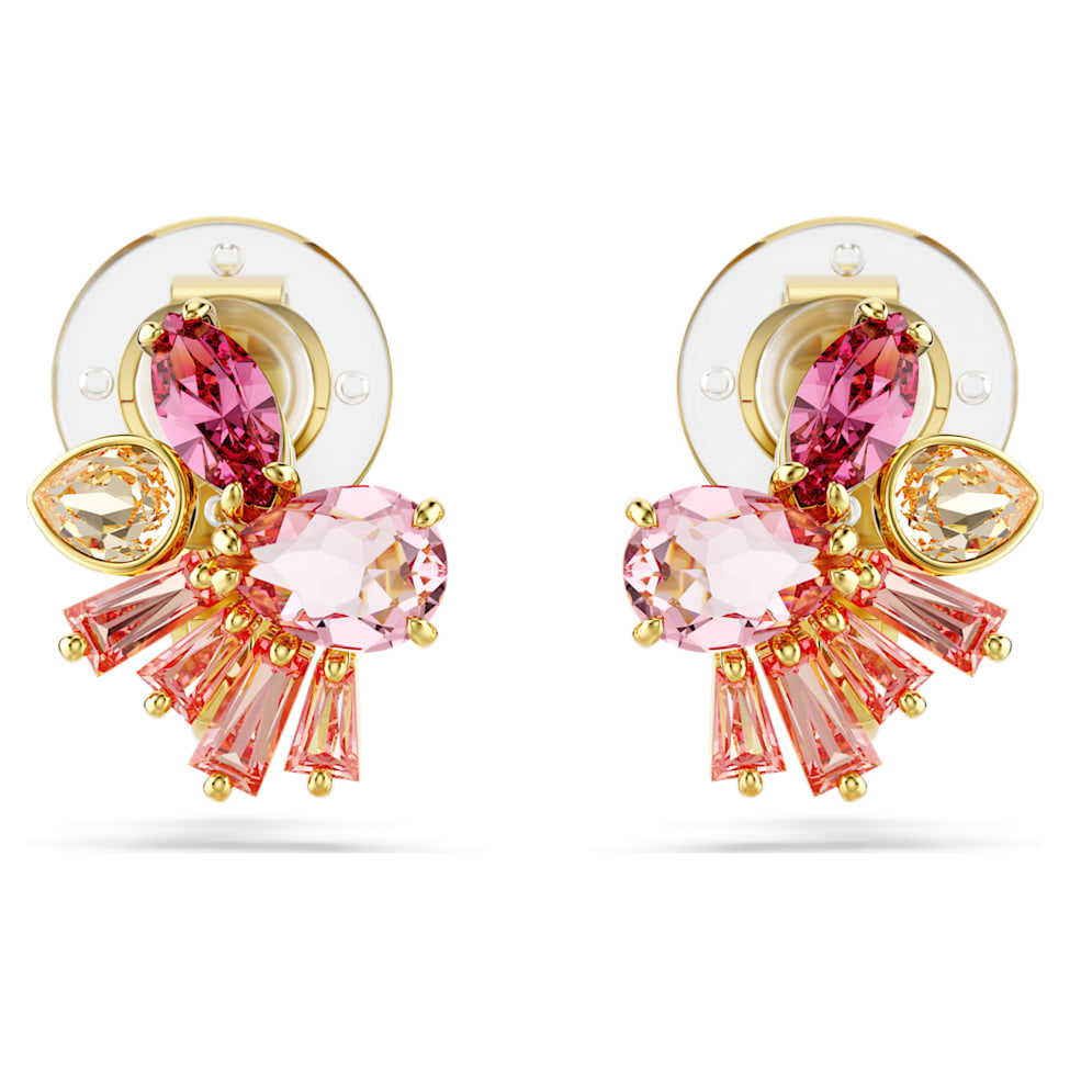 Gema clip earrings, Mixed cuts, Flower, Pink, Gold-tone plated by SWAROVSKI