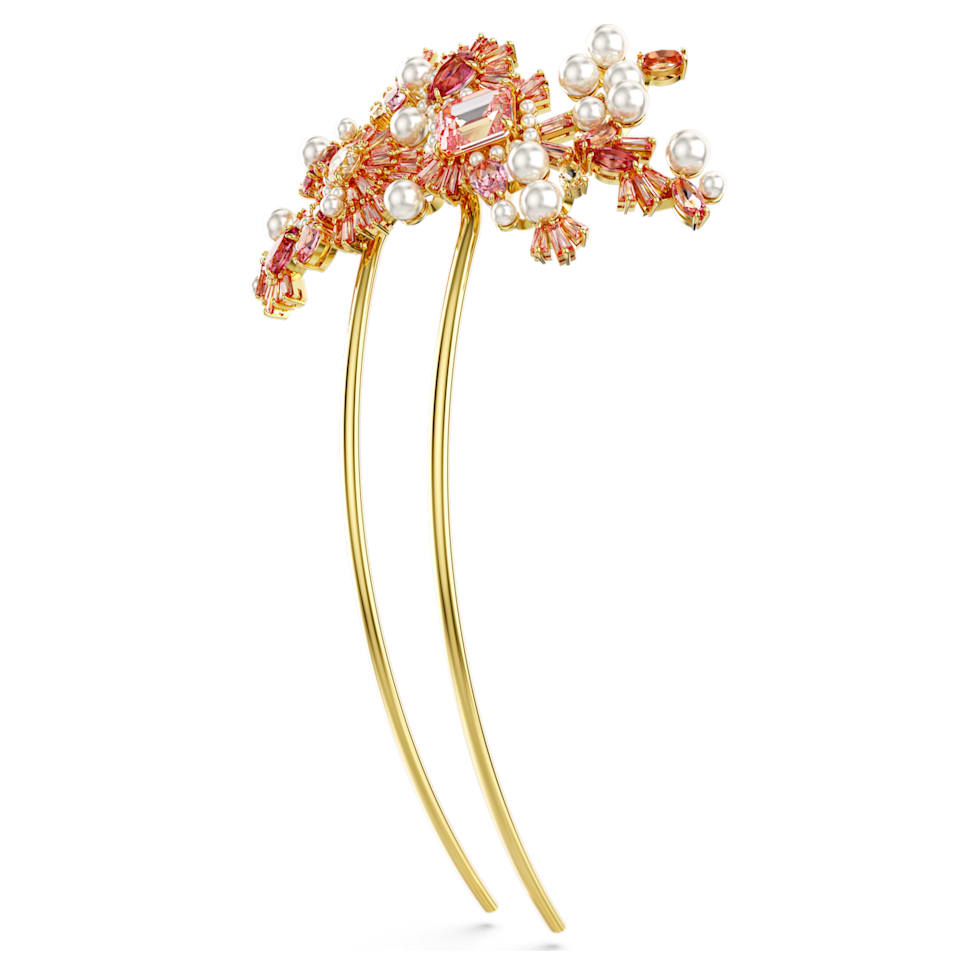 Gema hair clip, Mixed cuts, Flower, Pink, Gold-tone plated by SWAROVSKI