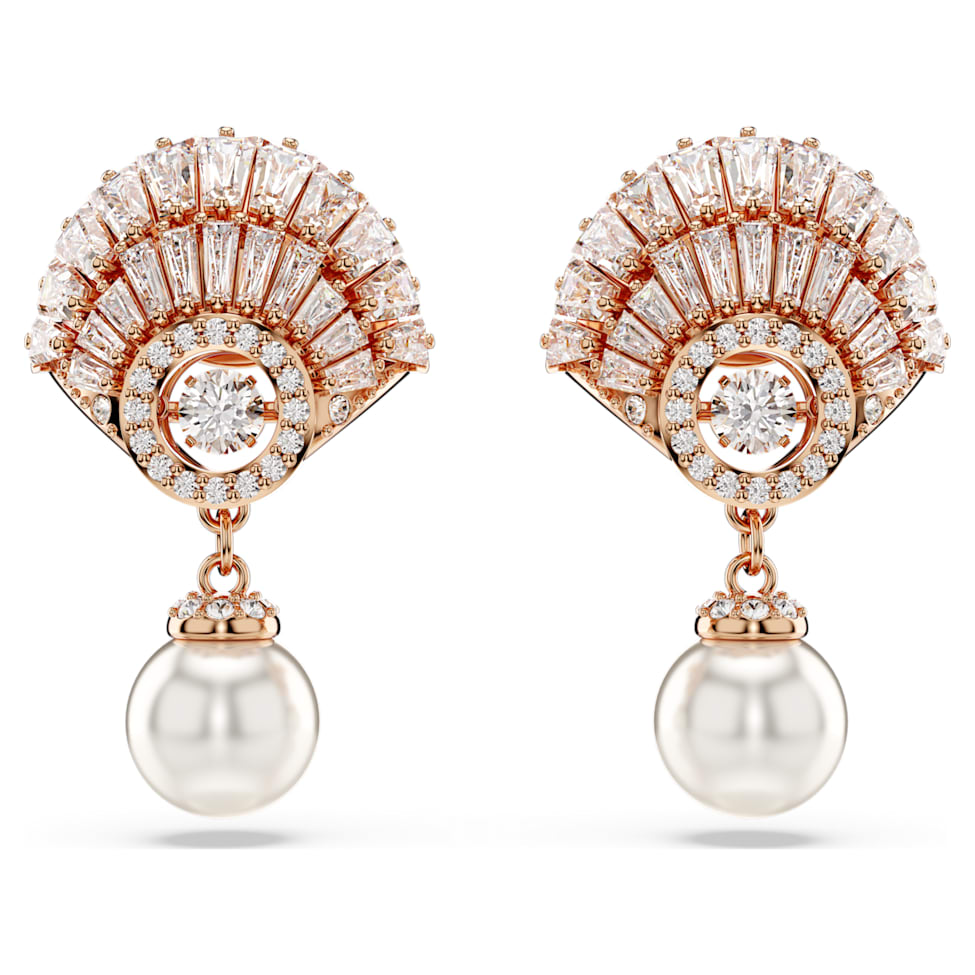 Idyllia drop earrings, Shell, White, Rose gold-tone plated by SWAROVSKI