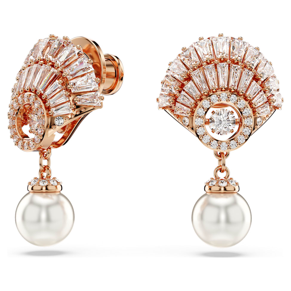 Idyllia drop earrings, Shell, White, Rose gold-tone plated by SWAROVSKI