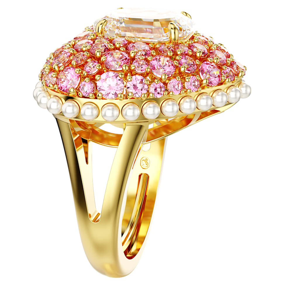 Hyperbola cocktail ring, Octagon cut, Crystal pearls, Heart, Pink, Gold-tone plated by SWAROVSKI