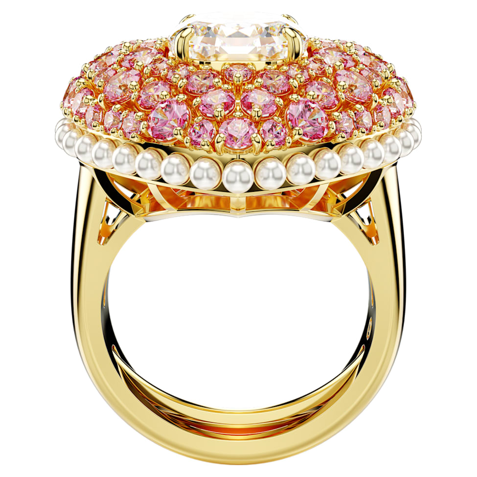 Hyperbola cocktail ring, Heart, Pink, Gold-tone plated by SWAROVSKI