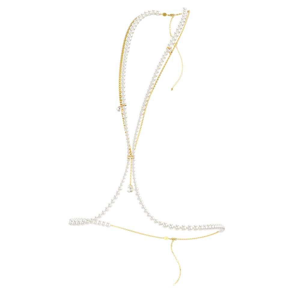 Idyllia body chain, Crystal pearls, White, Gold-tone plated by SWAROVSKI