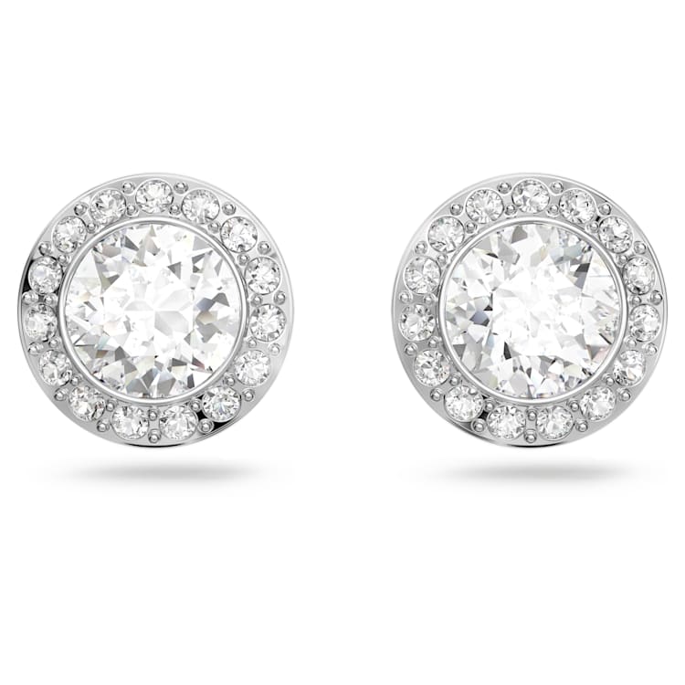 Una Angelic stud earrings, Round cut, White, Rhodium plated by SWAROVSKI