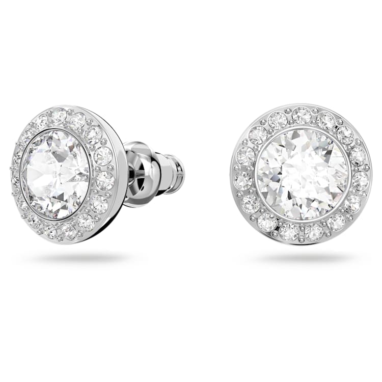 Una Angelic stud earrings, Round cut, White, Rhodium plated by SWAROVSKI