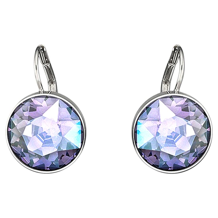 Bella drop earrings, Round cut, Purple, Rhodium plated by SWAROVSKI