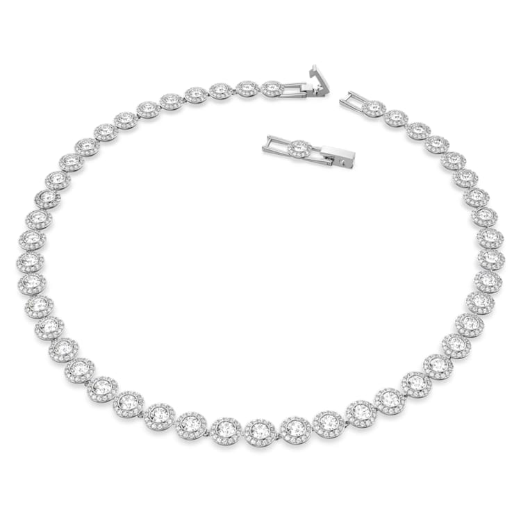 Una Angelic Tennis necklace, Round cut, White, Rhodium plated by SWAROVSKI