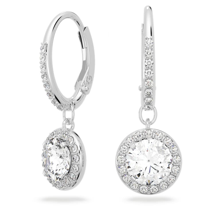 Una Angelic drop earrings, Round cut, White, Rhodium plated by SWAROVSKI