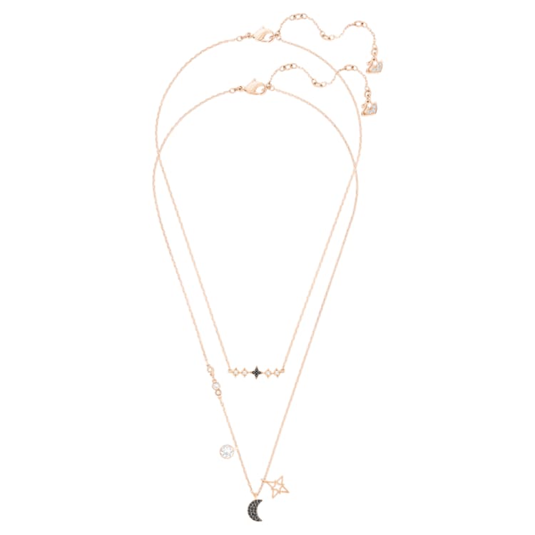 Symbolica necklace, Set (2), Moon and star, Black, Rose gold-tone plated by SWAROVSKI