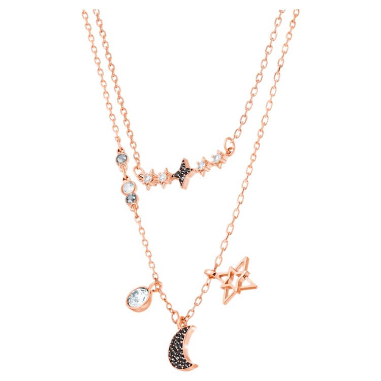 Symbolica necklace, Set (2), Moon and star, Black, Rose gold-tone plated by SWAROVSKI