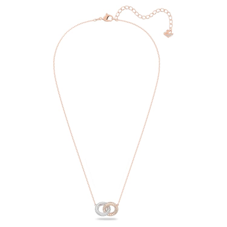 Dextera necklace, Intertwined circles, White, Rose gold-tone plated by SWAROVSKI