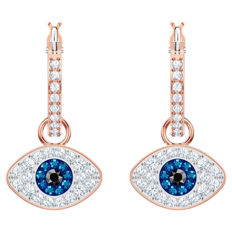 Symbolica hoop earrings, Evil eye, Blue, Rose gold-tone plated by SWAROVSKI