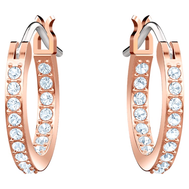 Symbolica hoop earrings, Evil eye, Blue, Rose gold-tone plated by SWAROVSKI