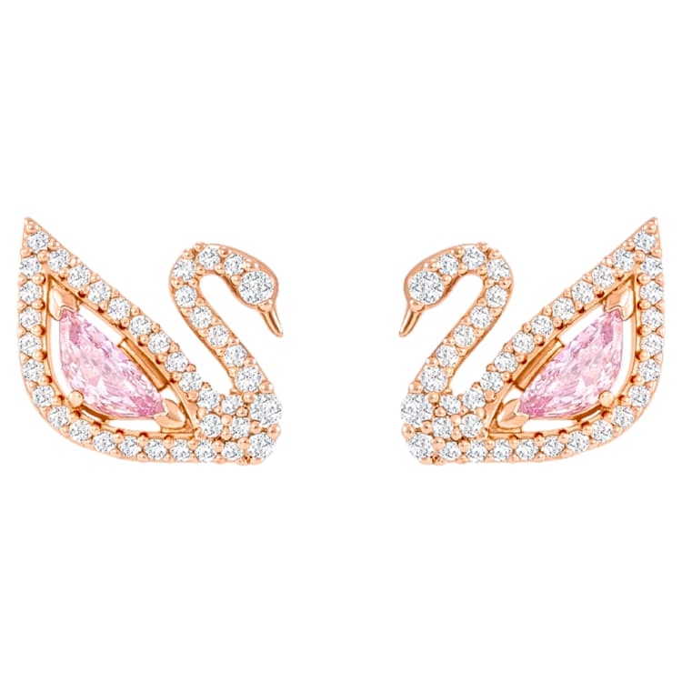 Swan drop earrings, Swan, Pink, Rose gold-tone plated by SWAROVSKI