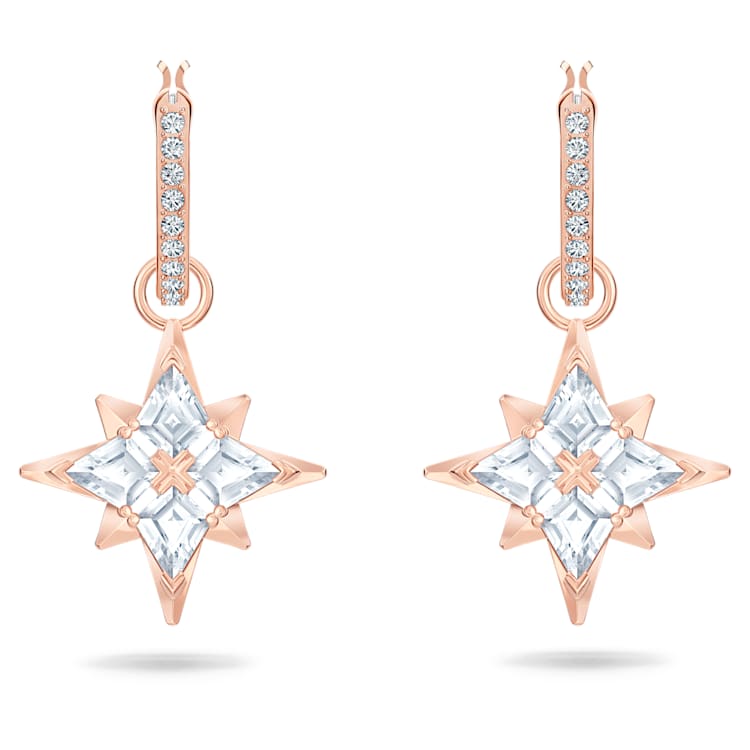 Symbolica drop earrings, Star, White, Rose gold-tone plated by SWAROVSKI