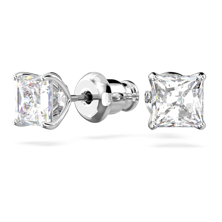 Stilla Attract stud earrings, Square cut, White, Rhodium plated by SWAROVSKI