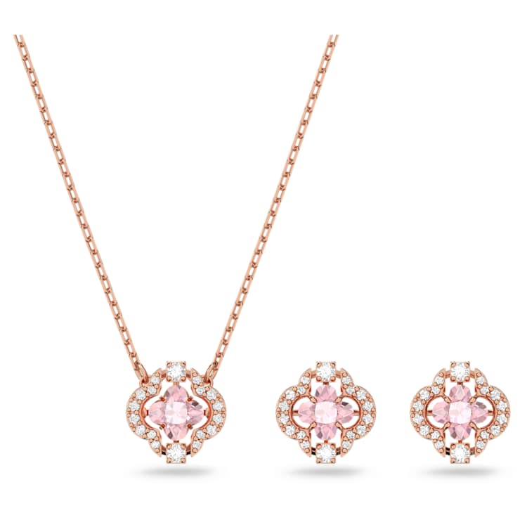 Una set, Mixed cuts, Clover, Pink, Rose gold-tone plated by SWAROVSKI