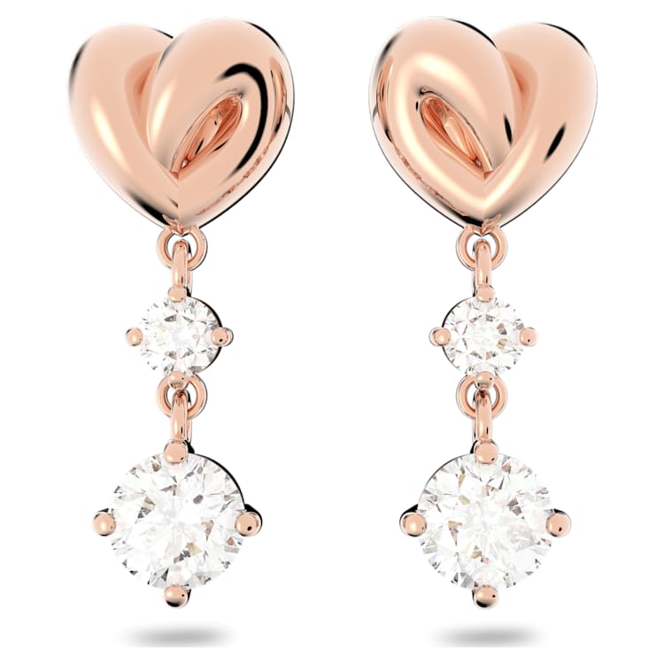 Lifelong Heart drop earrings, Heart, White, Rose gold-tone plated by SWAROVSKI