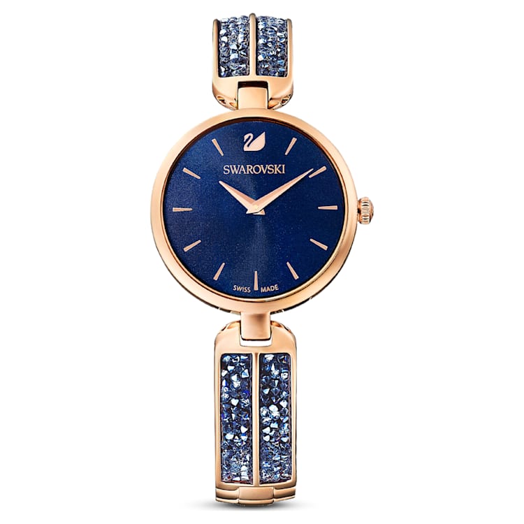 Dream Rock watch, Swiss Made, Metal bracelet, Blue, Rose gold-tone finish by SWAROVSKI