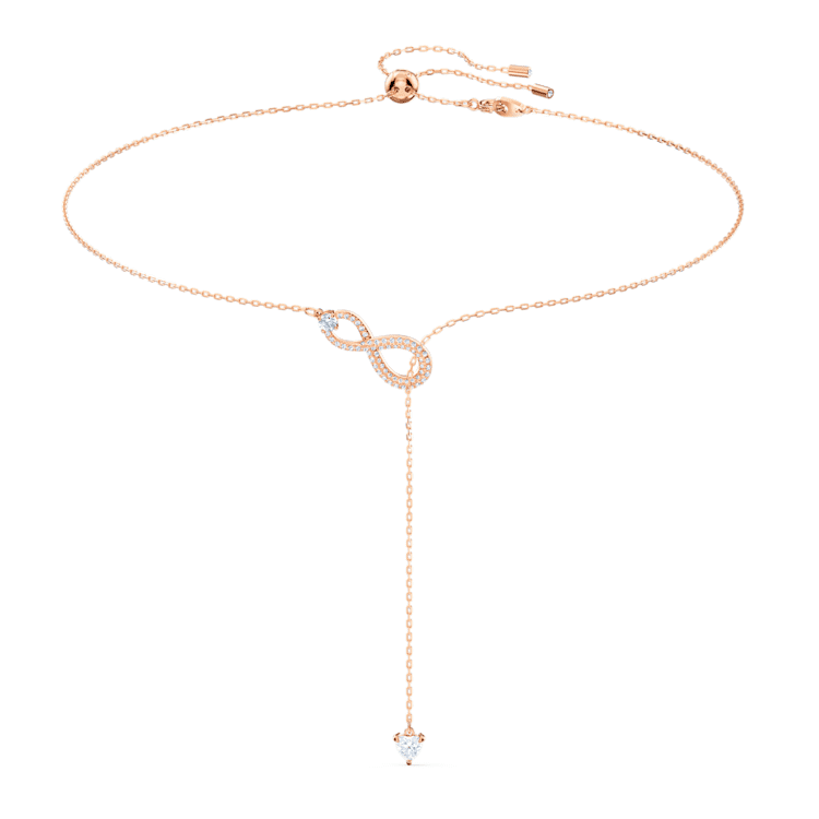 Hyperbola Y necklace, Infinity, White, Rose gold-tone plated by SWAROVSKI