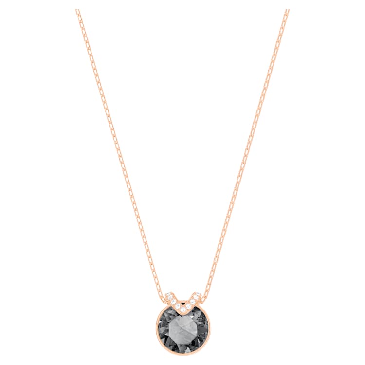 Bella V pendant, Round cut, Grey, Rose gold-tone plated by SWAROVSKI