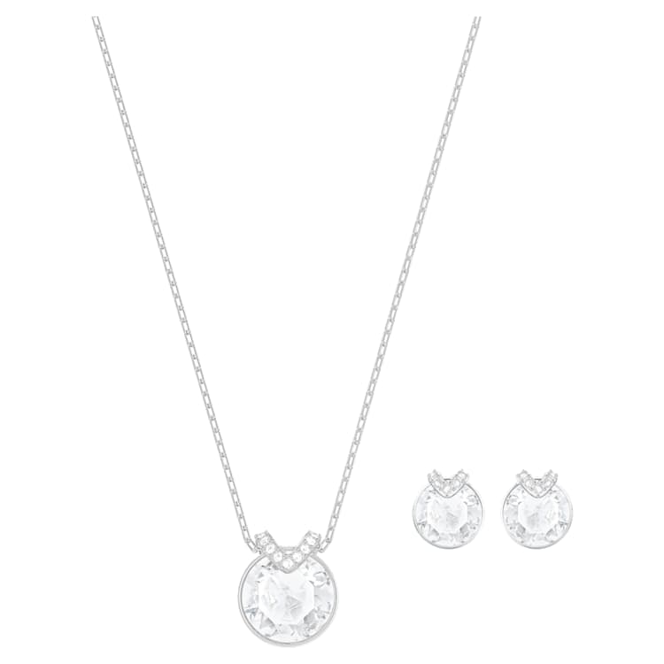 Bella V set, Round cut, White, Rhodium plated by SWAROVSKI