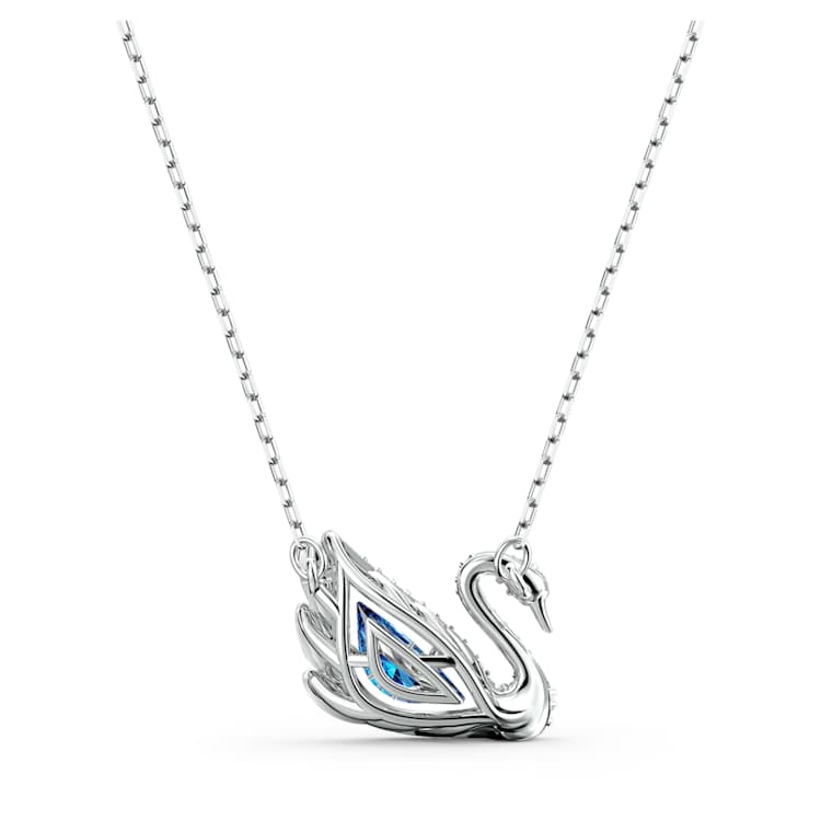 Swan necklace, Swan, Blue, Rhodium plated by SWAROVSKI