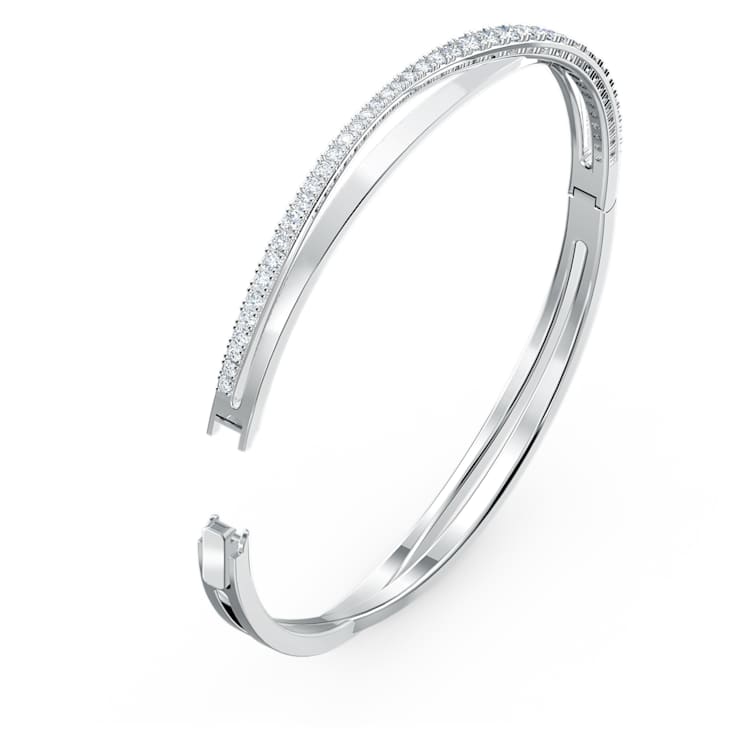 Hyperbola bangle, White, Rhodium plated by SWAROVSKI