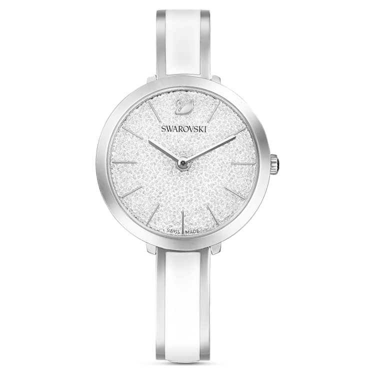 Crystalline Delight watch, Swiss Made, Metal bracelet, White