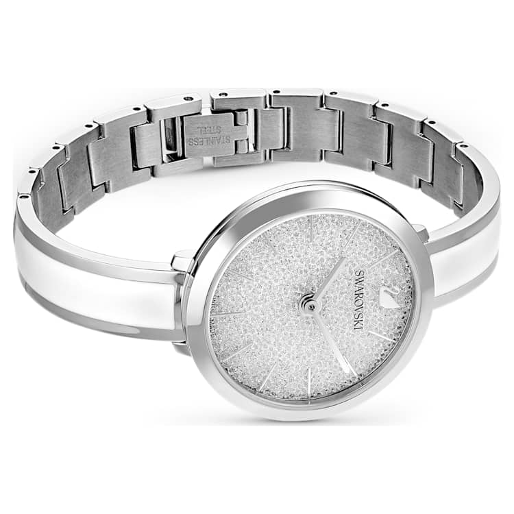 Crystalline Delight watch, Swiss Made, Metal bracelet, White