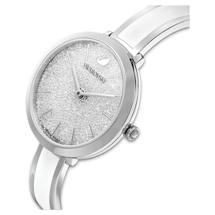 Crystalline Delight watch, Swiss Made, Metal bracelet, White