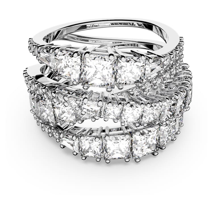 Hyperbola ring, Mixed cuts, White, Rhodium plated by SWAROVSKI